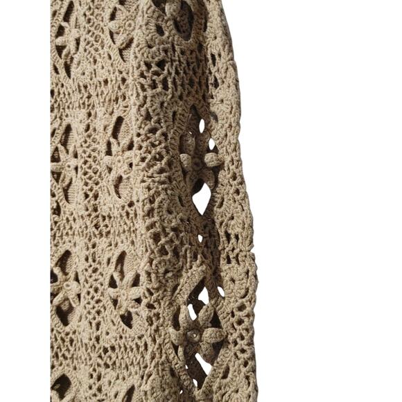 All Points by Reference Point Crochet Knit Front Sweater Round Neck Tan Womens M - Picture 5 of 9